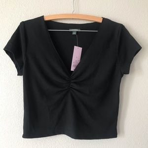 Wild Fable short sleeve v-neck cinch front thermal baby t-shirt, black, size L